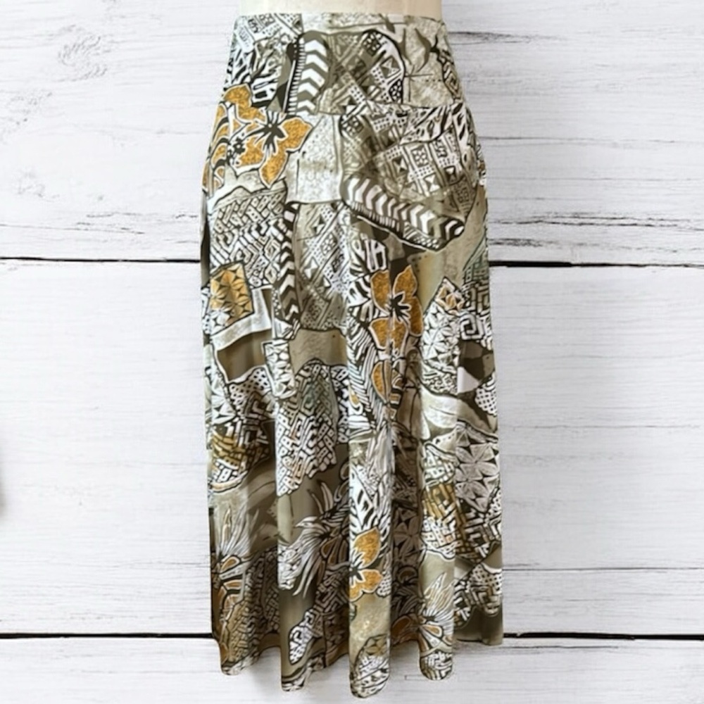TanJay Women's Maxi Skirt - Olive and Mustard Floral Patchwork